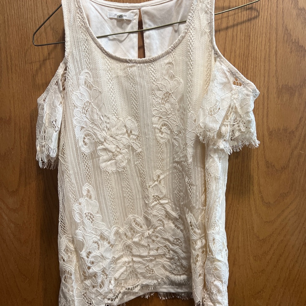 Maurices Cream Lace Cold Shoulder Blouse
